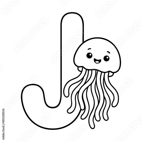 Cute Animal Alphabet Coloring Page for Kids, Black and White Line Art