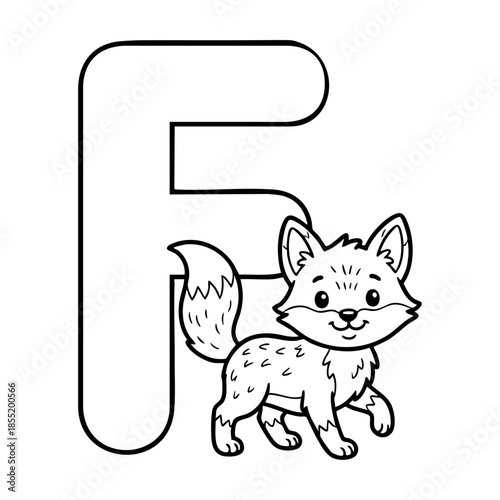 Cute Animal Alphabet Coloring Page for Kids, Black and White Line Art