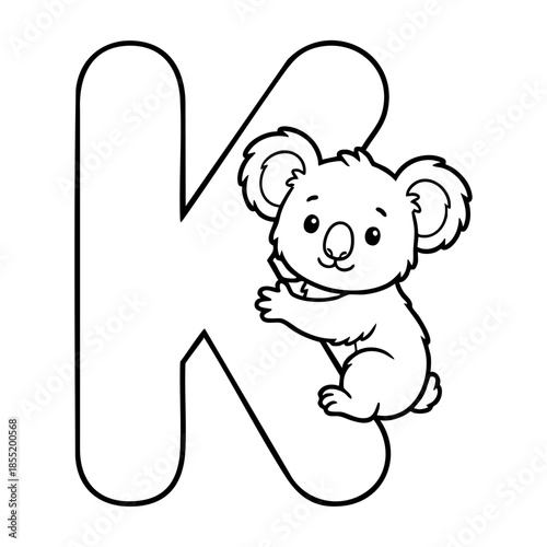 Cute Animal Alphabet Coloring Page for Kids, Black and White Line Art