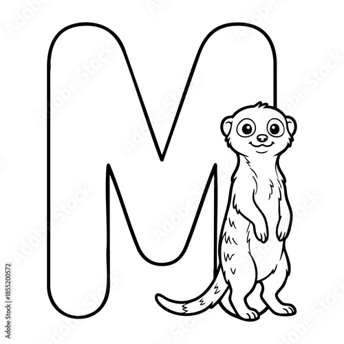 Cute Animal Alphabet Coloring Page for Kids, Black and White Line Art