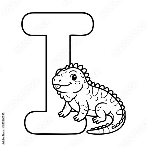 Cute Animal Alphabet Coloring Page for Kids, Black and White Line Art