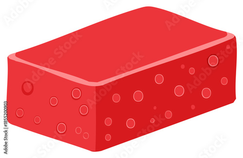 Cartoon red sponge block with a porous texture of bubbles and holes vector graphic