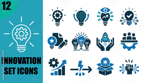 Set of diverse innovation icons representing business ideas, startup growth, and creative solutions