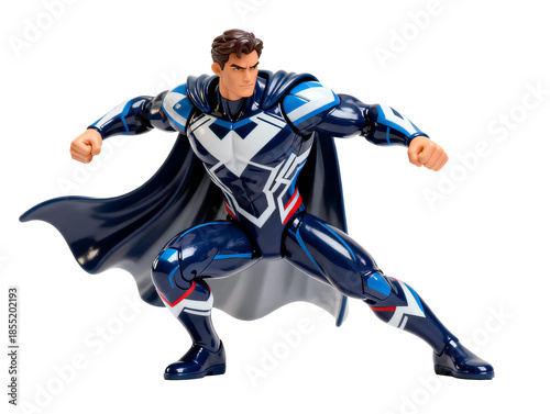 Blue, White, and Red Action Figure toy. A heroic character for children's imaginative play and adventure stories.