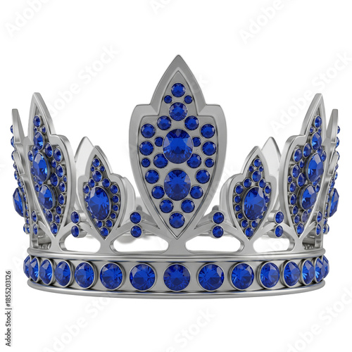 A Queen's Silver Crown with blue stones. An elegant and majestic piece of royal jewelry for a fantasy or historical monarch.