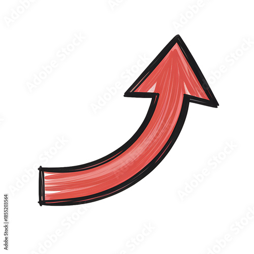 A red curved arrow pointing upwards isolated on transparent background