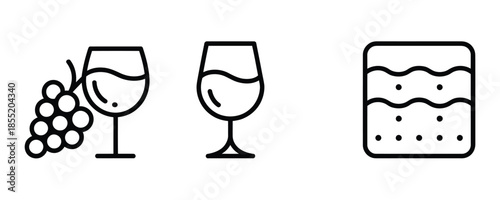 Wine glasses and grapes icons for culinary and beverage designs