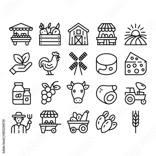 Farm fresh icons for agriculture and rural life concepts