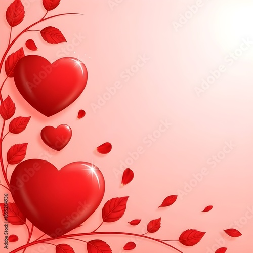 Romantic hearts and floral design on a soft pink background for valentine s day
