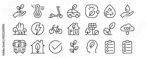 Eco friendly icons for sustainable living and green technology