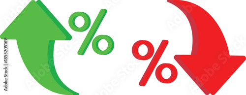Percent Arrow Icon Set. curved arrow icon with percent symbol, economic growth, increase. Growth and Decline Vector Illustration
