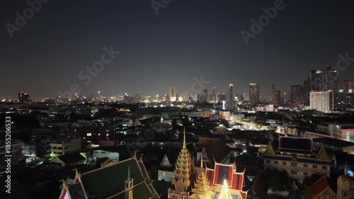 Bangkok, Thailand - 24th December 2025: Aerial View of Bangkok from Chao Phraya River at night