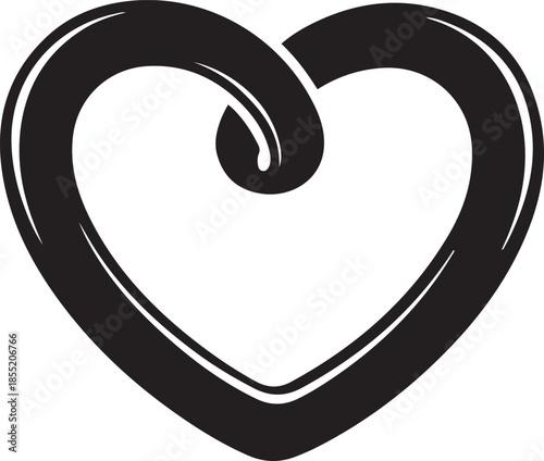 Black and white heart shape with a spiral in the center outline