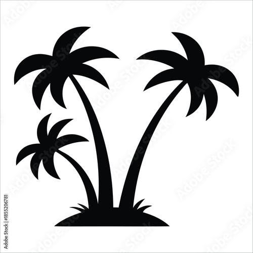 Three palm trees silhouette. Tropical palm tree black clipart. Tropical palm tree
