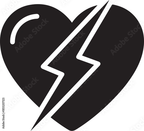 Black and white heart symbol with lightning bolt inside