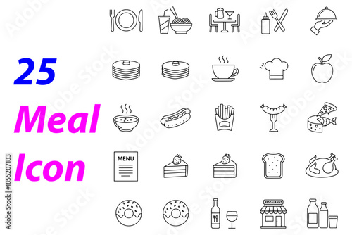 food icons set,
Editable Meal Icon Set – Non-Outlined Vector Lines