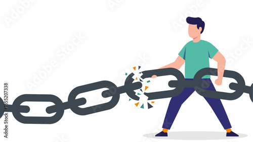 Person Breaking Chain Symbolizing Freedom Strength and Overcoming Obstacles
