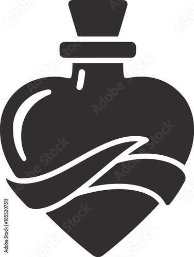 Black and white of a crown with a stylized ribbon symbol