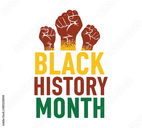 Celebrating black history month with powerful raised fists symbolizing unity and strength