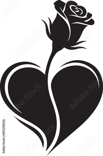 Black and white rose growing from two intertwined hearts