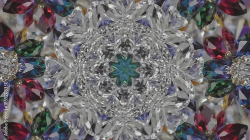 Mesmerizing Kaleidoscope of Sparkling Gemstones and Crystals, Abstract Geometric Pattern.