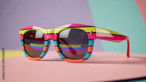 Vibrant Colorful Sunglasses in Retro Style for Fashionable Summer Looks Photo