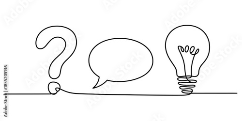 Continuous line art illustrating the path from question to discussion and new idea Vector, illustration