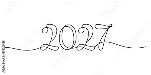 Continuous line drawing of the year 2027, a minimalist and elegant representation for new year design Vector, illustration