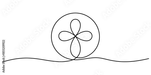 Abstract minimalist continuous line art of a flower inside a circle on a wavy line Vector, illustration