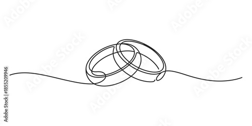 Continuous line drawing of intertwined wedding rings representing love and marriage Vector, illustration