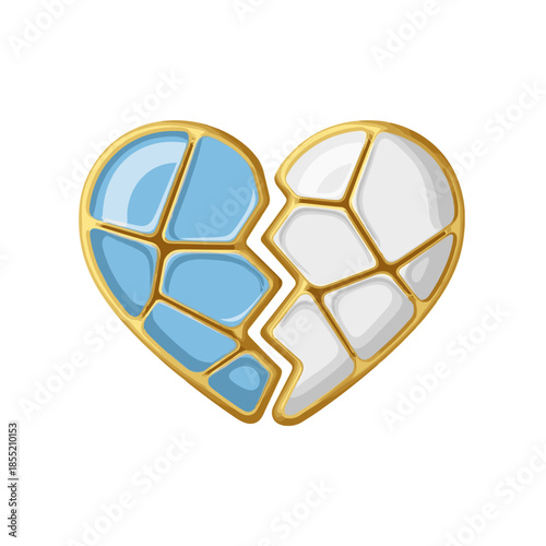 Broken heart symbol with blue and white tiles surrounded by gold  