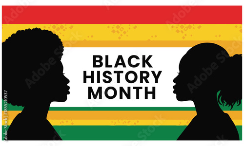 Celebrating black history month with silhouettes of faces against a vibrant colorful background