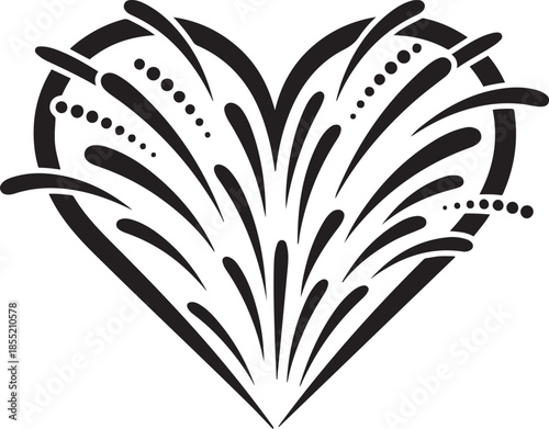 Stylized black and white feather with dotted lines