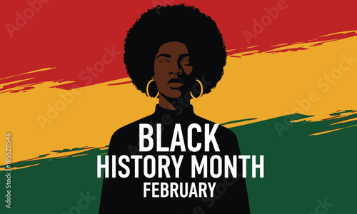 A portrait of a woman with afro hair and the text black history month february