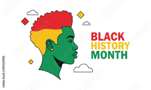 A vibrant portrait celebrating black history month with pan african colors and a stylish silhouette
