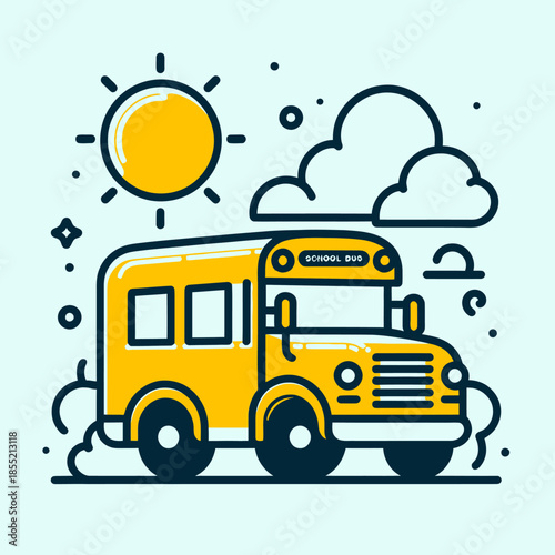 Yellow School Bus on a Sunny Day with Clouds