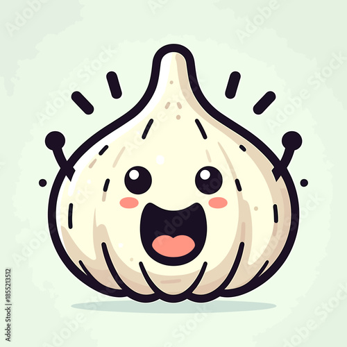 A cartoon garlic character with a surprised expression, illustrated in a playful style