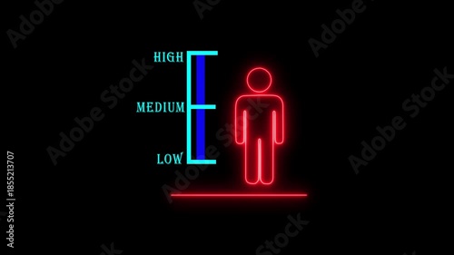 Neon Human Silhouette with Bar Graph Showing Dark Background, Diabetes Warning Medical Data Visualization, Futuristic Endocrine Health Concept, Glowing Healthcare 