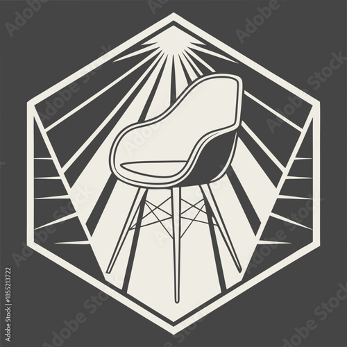 Stylish vector illustration of a modern chair with sun rays, perfect for interior design and furniture branding