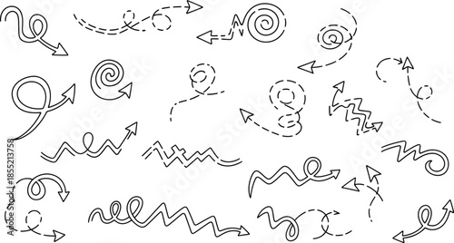 Hand drawn doodle arrows and swirls on white background arrow swirl hand-drawn