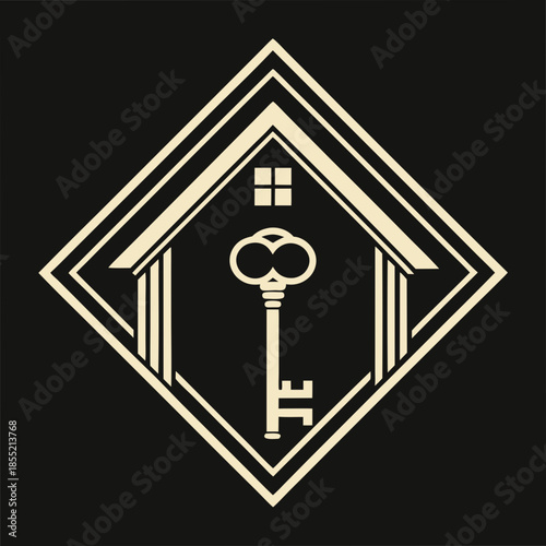 Elegant vector design of a key and house, representing security and home ownership