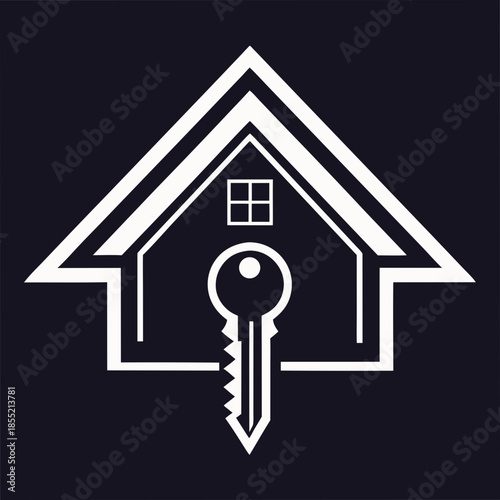 Stylish vector illustration of a key and house combination, symbolizing home security and real estate