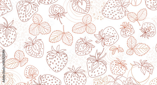 Charming seamless pattern of hand drawn strawberries and green leaves in vintage sketch style for food and nature background.