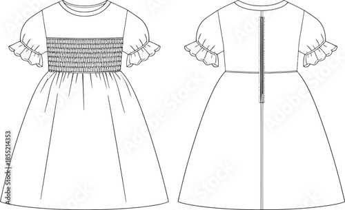 Classic smocked waist child's dress pattern Vector
