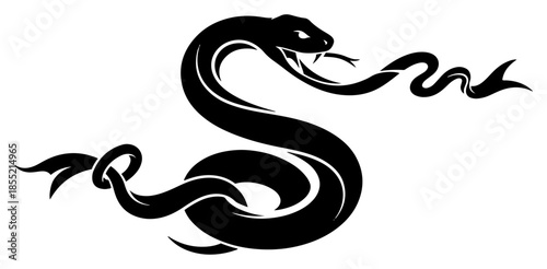 Snake Silhouette Vector – Coiled Serpent with Forked Tongue Isolated on White Illustration, Perfect for Logos Tattoos Emblems and Wildlife Designs