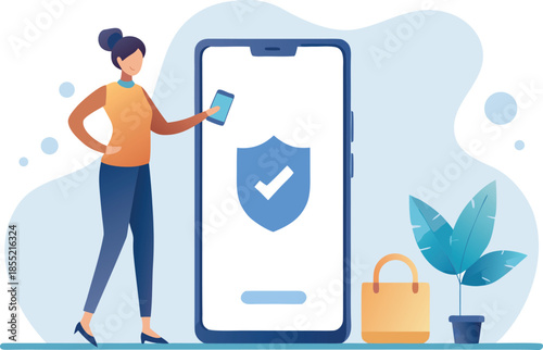 Woman Setting Up Two-Factor Authentication 2FA on Her Smartphone and Computer