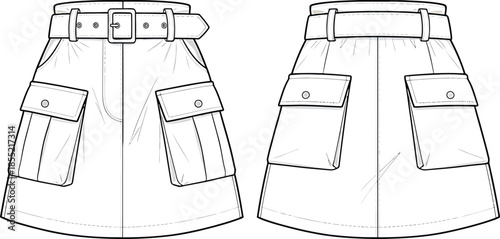 Utility skirt with functional pockets and belt Vector