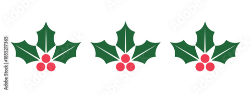 Holly berry icons set, Christmas logo collection featuring holly berries, festive holiday symbols, decorative vector