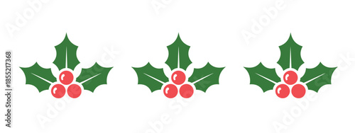 Holly berry icons set, vector Christmas logo designs with holly berries, ideal for festive decorations, seasonal illustrations, greeting cards, holiday marketing materials