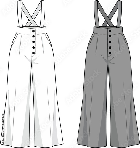 Modern overalls design with cross back and wide legs Vector